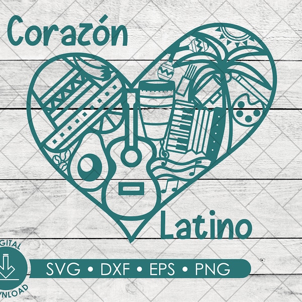Corazon Latino |  Hispanic SVG, dxf , png, eps, | Digital Download| Hispanic T-shirt | Hispanic Heritage Month  | Spanish SVG |  Latino SVG