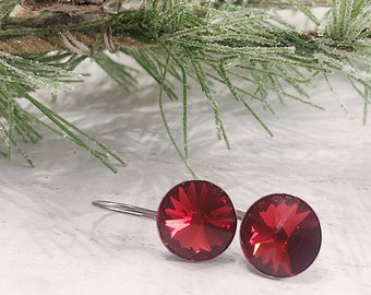 Red Swarovski Dangle Earrings, Scarlet Swarovski Crystal Earrings, Christmas Earrings, Holiday Earrings, January Birthstone Earrings