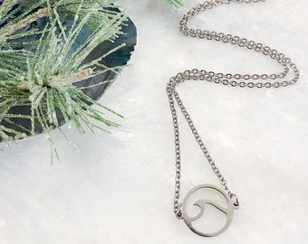 Wave Necklace, Wave Stainless Steel Necklace, Ocean Wave Necklace, Double-sided Wave Cutout Necklace, Dainty Necklace, Minimalist Wave