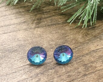 Sparkling Light Vitral Swarovski Stud Earrings, Purple, Blue, Clear Earrings, Stud Earrings, Statement Stud Earrings, Sparkly Earrings