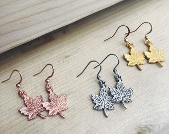 Fall Leaf Earrings - Rose Gold, Silver, and Gold Maple Leaf Autumn Earrings