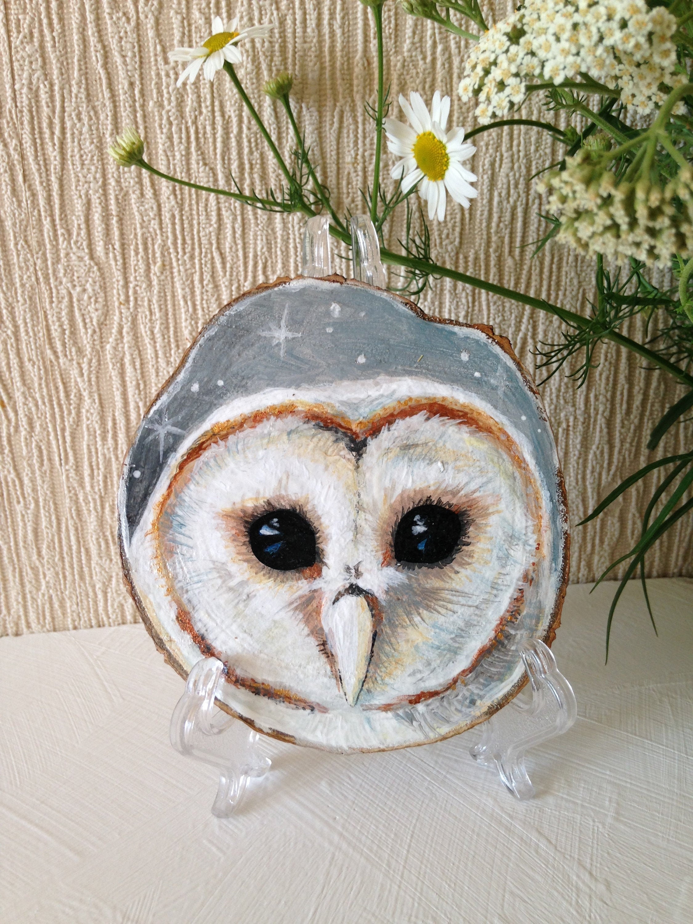 Bird Owl pattern on wood cut hand-painted acrylic Original | Etsy