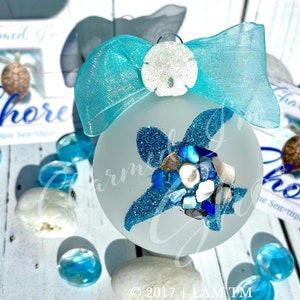 Meeresschildkröte | Eine Milchglas Weihnachtsornament | Küsten Weihnachten | Handgemachte Mosaik Meeresschildkröte | Tropisch | Häuschen | Strand Dekor | Aqua