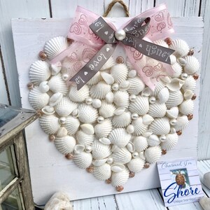 Handmade Valentine Seashell Heart  | Nautical Shell Wall Hanging | Coastal Beach Decor | Coastal Beach Cottage Decor | White & Pink Shells