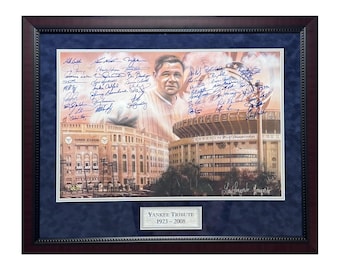 New York Yankees Tribute Photograph Autographed by 47 Former Yankee Greats Framed to 31x25 MAB