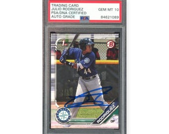 Julio Rodriguez On Card Autographed 2019 Topps Bowman RC Rookie PSA 10 Auto Grade Gem Mint