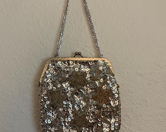 Borsa da sera vintage con paillettes argentate