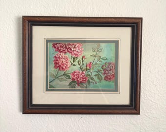 Vintage 1995 Hand-Painted Pink Floral Original by Sue Gilliam