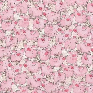 Gleeful Packed Watercolor Pigs Fabric - Cute Pig Sewing Projects, Home Decor