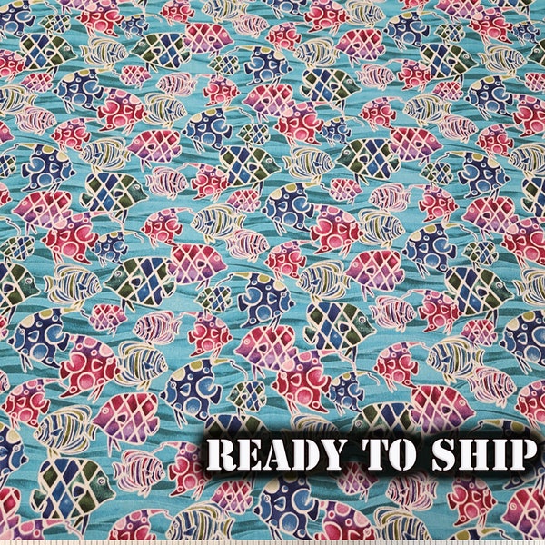 Colorful Tropical Fish Cotton Fabric - By the Yard, Half Yard, FQ - Underwater Fish, Ocean Decor, Coastal Decor, Pillows, Sewing Projects