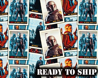 Mandalorian Star Wars Cotton Fabric – Card Stack Print, Licensed