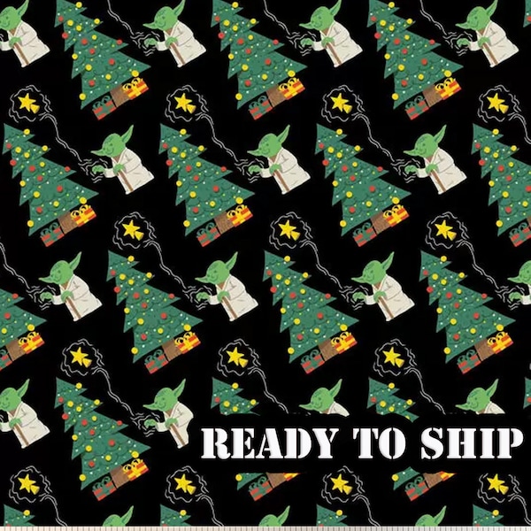 LICENSED Star Wars - Yoda Trim the Tree, Star Wars Christmas Cotton Fabric - By The Yard, FQ - Sewing, Holiday Home Decor, Pillow Fabric
