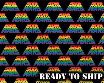 LICENSED Star Wars Pride Retro Logo Fabric - By the Yard, FQ - Rainbow Decor, Sewing, Pillows