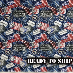 LICENSED Military Air Force Dog Tags Fabric - By the Yard, Half Yard, FQ - Air Force Decor, Dog Tags, Pillows, Sewing