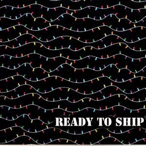 LOW STOCK Christmas Holiday Lights on Black Cotton Fabric - Half Yards,  Remnant - Holiday Decor, Christmas Apparel