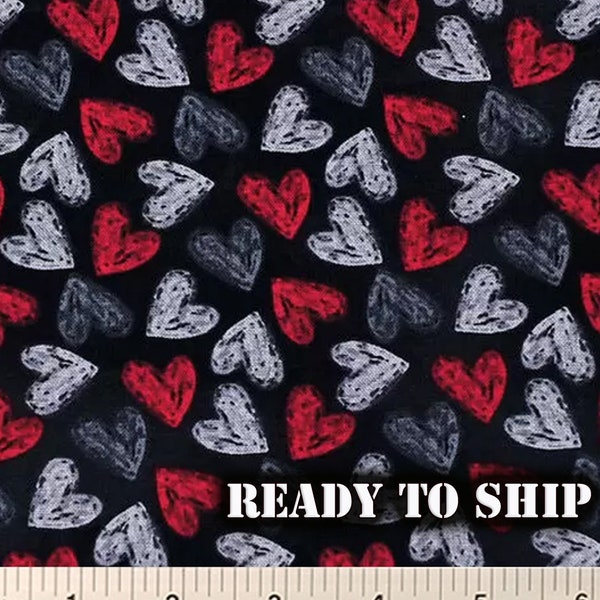Chalkboard Hearts Valentines Day Cotton Fabric - By the Yard, FQs, Remnants - Holiday Home Decor, Pillows, Sewing Projects