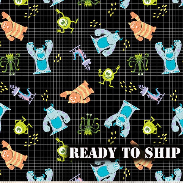LICENSED Monsters Inc Grid Disney Cotton Fabric - By The Yard - Sewing Fabric