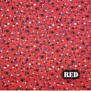 Patriotic Holiday Fabric - Stars on Red, 4th of July  -100% Cotton - By the yard, 1/2 yard, REMNANTS - Patriotic Projects