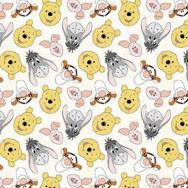 LICENSED Disney Winnie the Pooh Friends Tossed Cotton Fabric - FQ, Remnant - Kids Decor, Pillows, Sewing