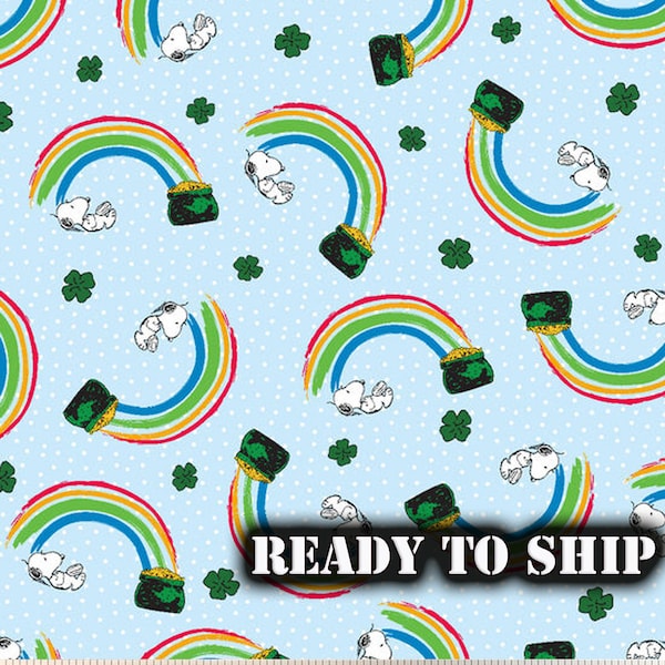 LICENSED Peanuts Worldwide LLC Snoopy Pot of Gold - St Patricks Day Peanuts Fabric - By The Yard - St Patricks Decor, Pillows, Sewing