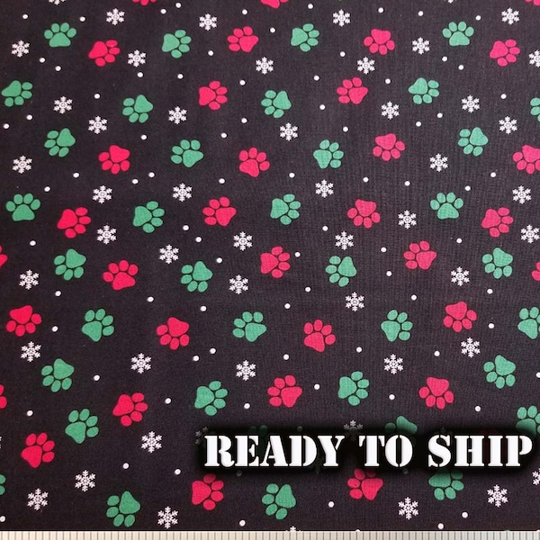 Cute Christmas Dog and Cat Paws Fabric - By The Yard, FQ, Christmas Pet Accessories, Christmas Decor