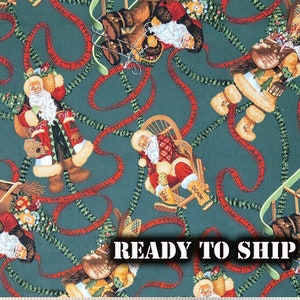 LOW STOCK Sweet Santa at the Moose Lodge Christmas Holiday Cotton Fabric - Half Yard