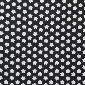 White Daisies on Black, FLANNEL Cotton Fabric - Sewing Fabric