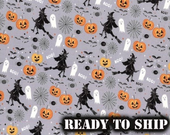 Flying Witches Ghosts Boo Halloween Cotton Fabric - 1 yard, 1/2 yard, Fat Quarters  - Holiday Decor, Pillows, Slip Covers