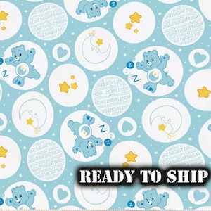 LICENSED Care Bears - Bedtime Bear - 100% Cotton Fabric - By The Yard, FQ, Remnant  - Kids Decor, Nursery, Pillows, Sewing Fabric