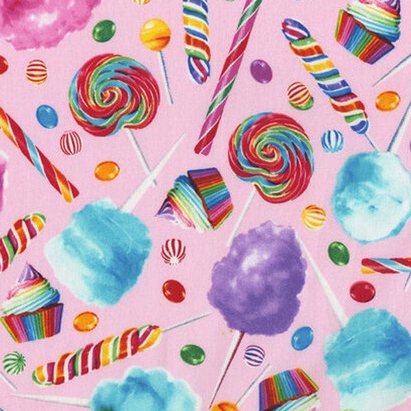 Colorful Candy Mixed Cotton Fabric - Cotton Candy, Lollipops, Cupcakes - By the Yard, Remnants - Foodies, Pillow, Sewing Fabric