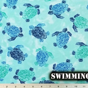 Sea Turtle Swimming FLANNEL Fabric - Remnants - Sewing Projects