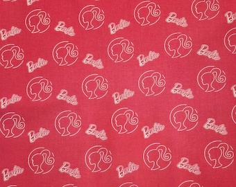 Licensed Barbie Pink Cotton Fabric - Doll Head Toss Pattern