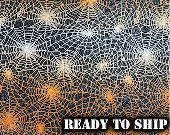 REMNANTS Colorful Spider Web Halloween Fabric - GLITTER -  Halloween Decor, Holiday Sewing Projects