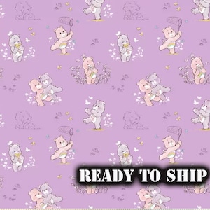 REMNANT LICENSED Care Bears - Cheer Share, Purple -100% Cotton Fabric - Sewing Fabric