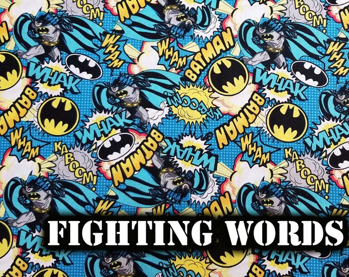 Batman In Words LICENSED DC Comics Batman Fabric - Batman Fighting Words - REMNANT - Etsy