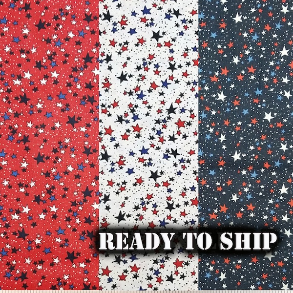 Patriotic Fabric - Stars, 4th of July  -100% Cotton - By the yard, 1/2 yard, FQ, Remnants, Patriotic Decor, Pillows, Sewing