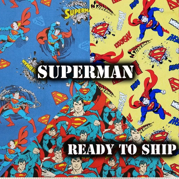 LICENSED DC Comics Superman in Action Cotton Fabric - Half Yard, FQ, Remnants - Super Hero Decor, Pillows, Sewing Fabric