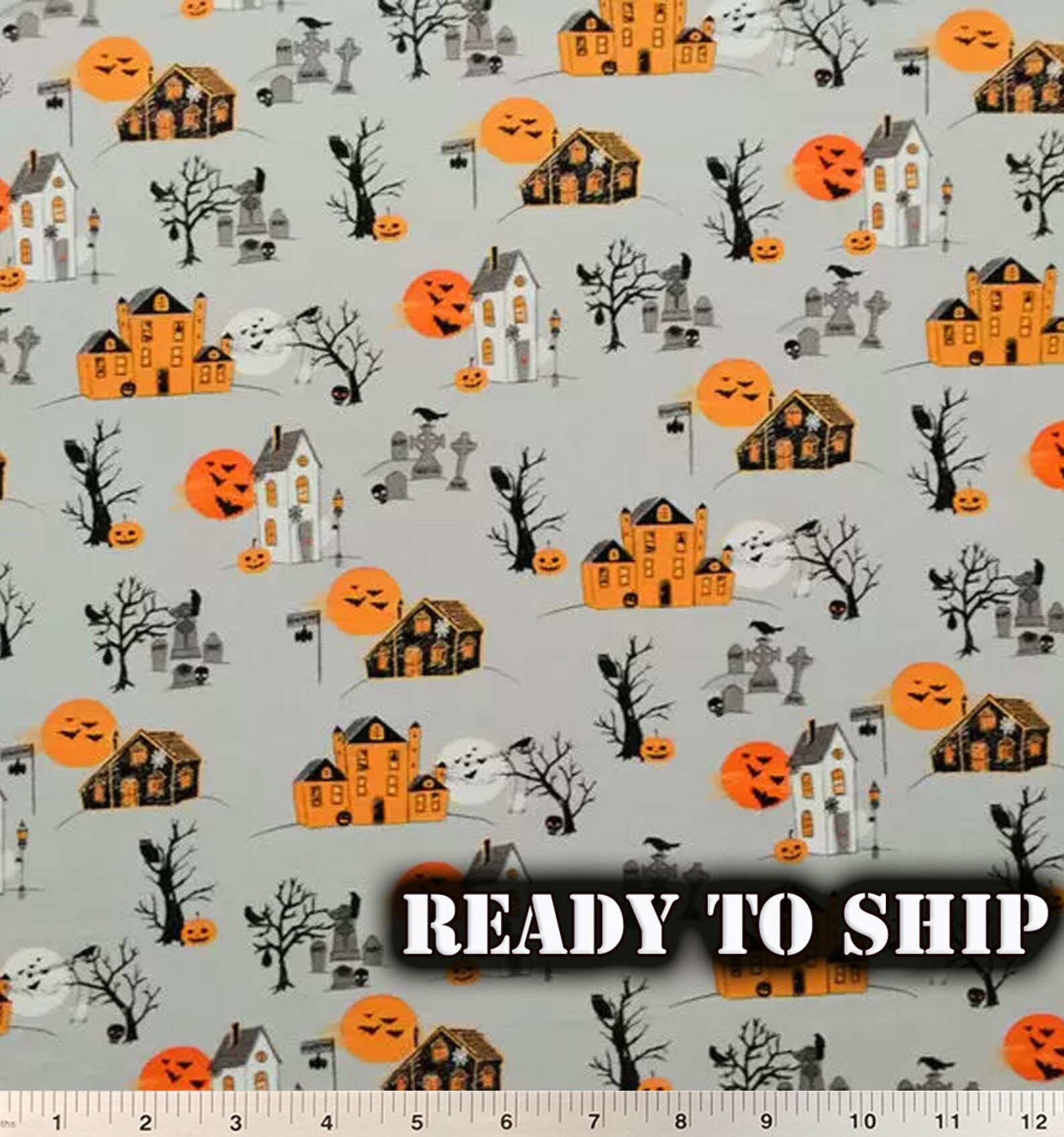 Haunted House Halloween Knit Fabric By The Yard FQ Etsy
