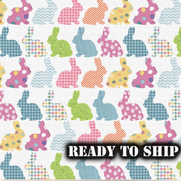 Easter Bunny Rabbit Patterned Cotton Fabric - By The Yard, FQ - Easter Bunny Decor, Bunny Pillows, Blankets