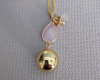 Bola de Grossesse Plein et Lithothérapie avec un Pendentif en Quartz Rose