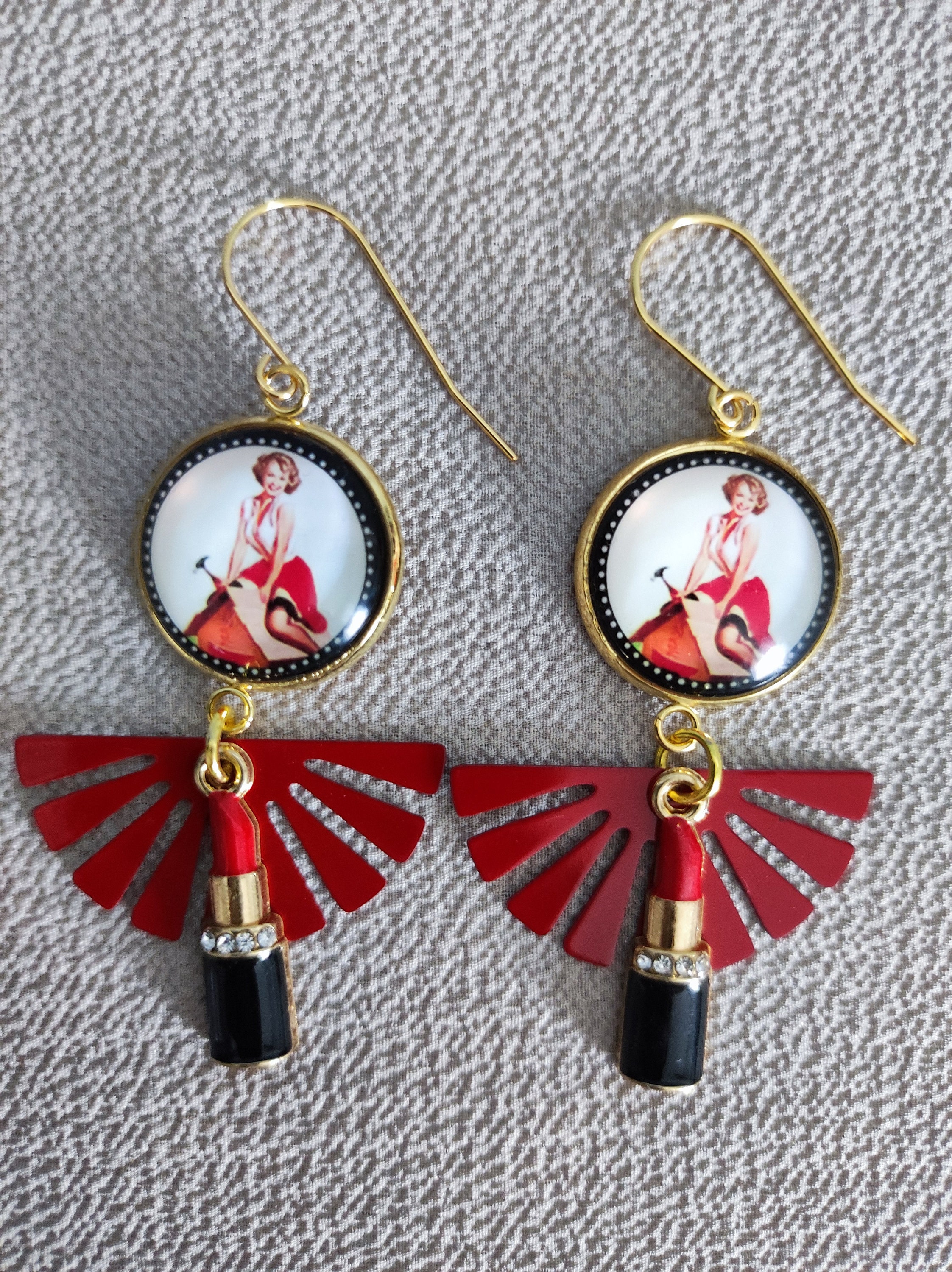 Boucles d'oreilles originales pin-up cerises roses argentées