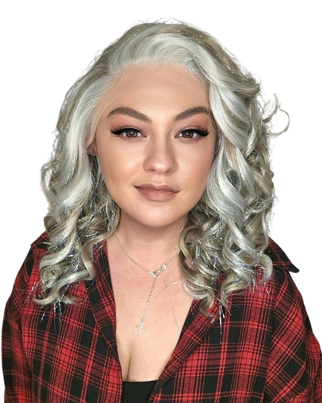 Silver Holographic Tinsel Highlights Dimensional Silver Gray