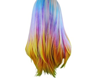 Rainbow Ombre Graffiti Air Spray Fantasy Color Heat Friendly Synthetic Lace Front Wig