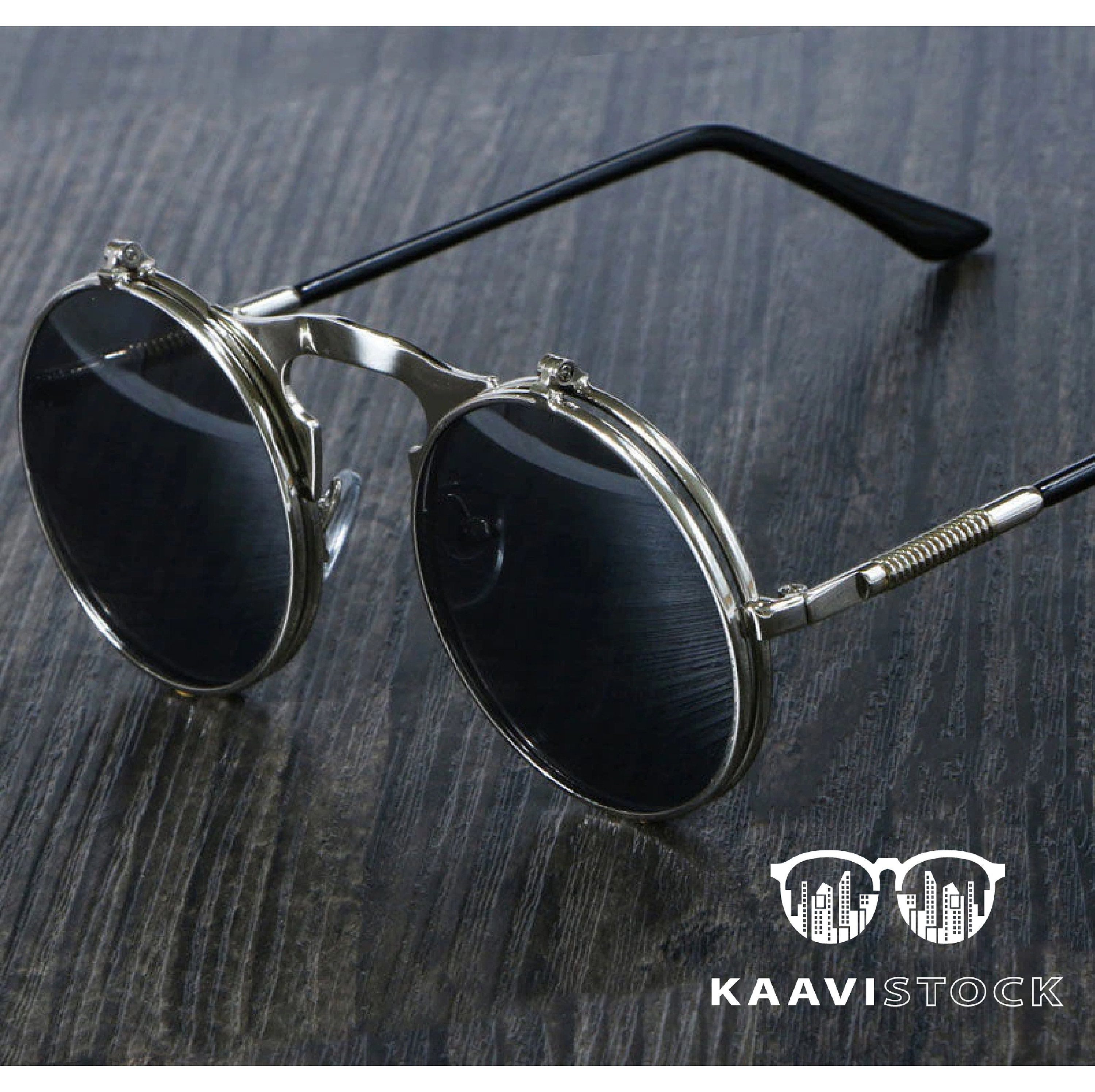Round double best sale flip sunglasses