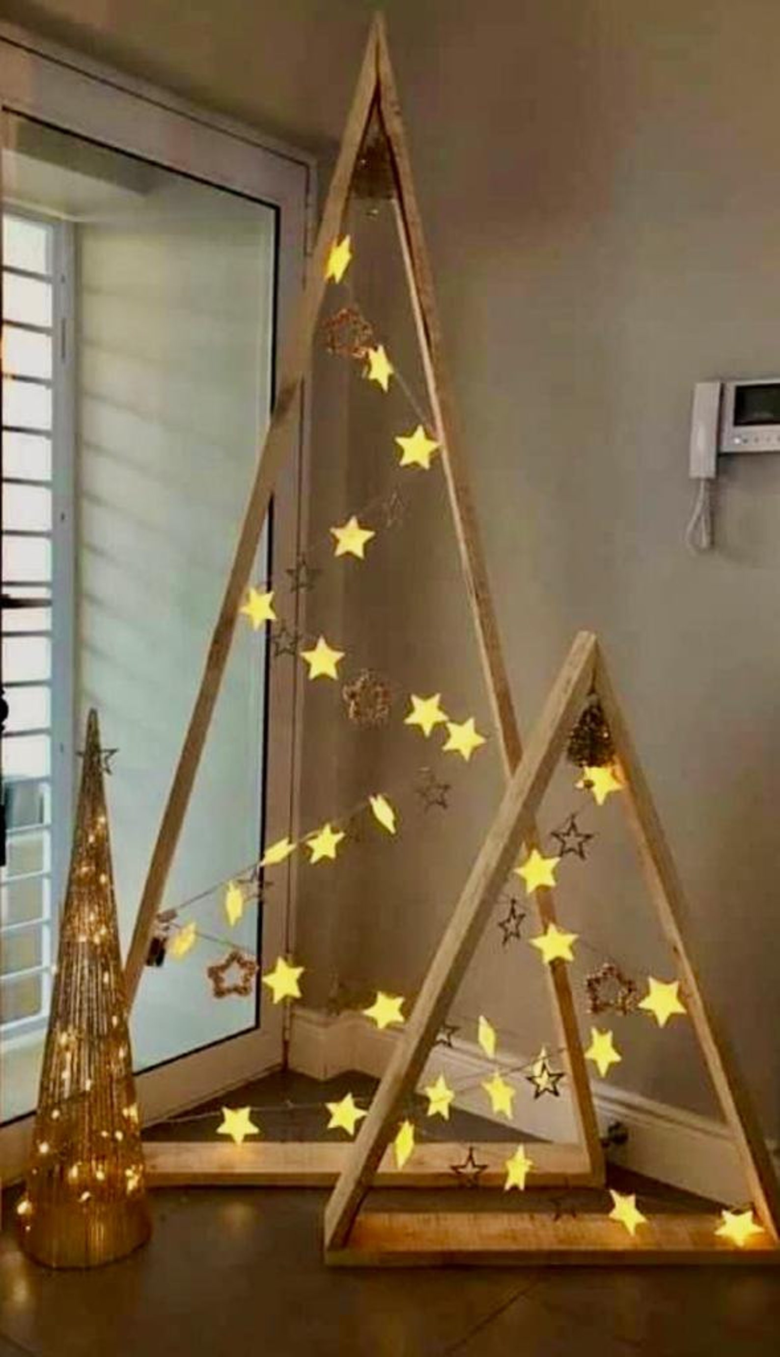 Christmas Tree Lighted Pine Tree Wood Triangle Foot, Room Decor Kids ...