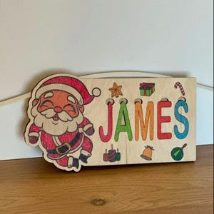 Santa Claus name tag Gift name Educational Wooden name tag New Year Santa Claus personalized name puzzle Personalized Christmas Puzzle