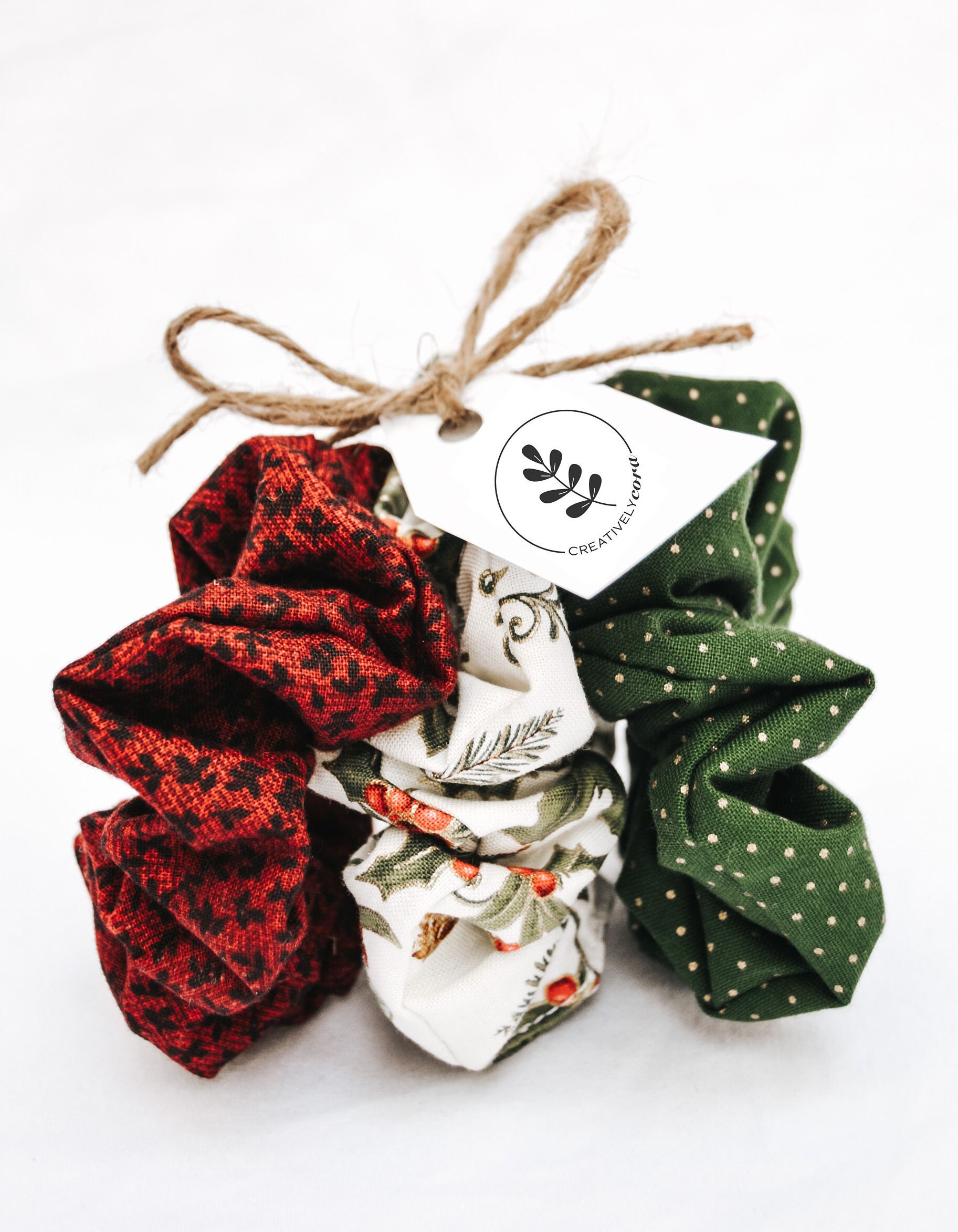 Christmas Hair Scrunchies. Bundle of 3