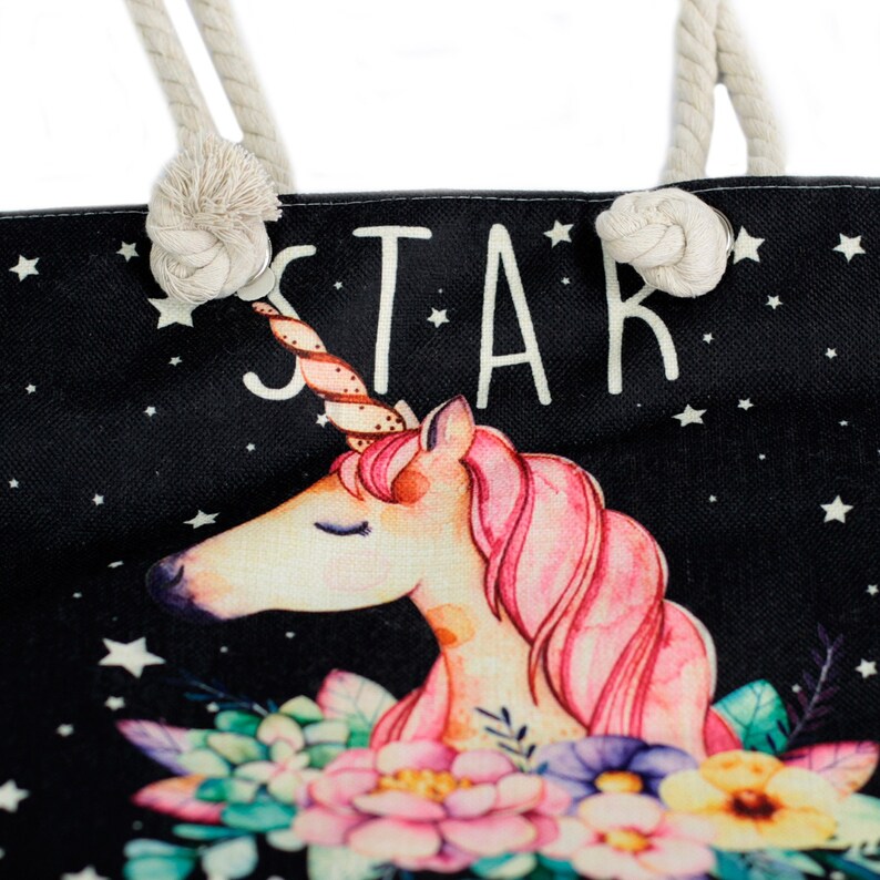 Vintage Travel Bag Grocery Shopping Bag Unicorn Rope Handle Bag Summer Beach Bag Star Keeper