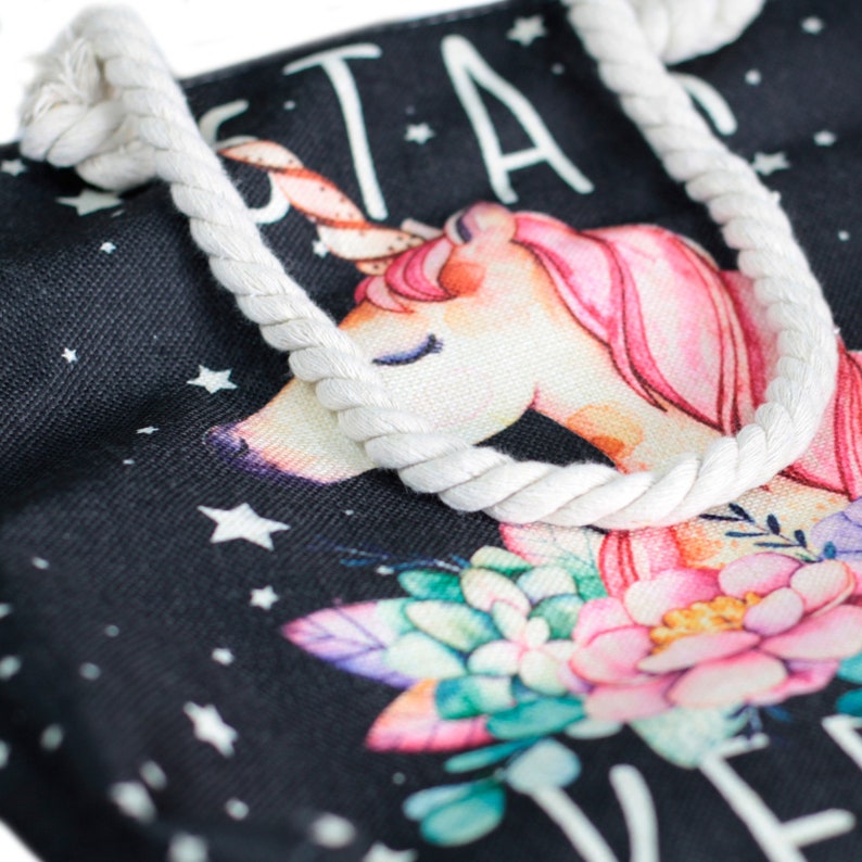 Vintage Travel Bag Grocery Shopping Bag Unicorn Rope Handle Bag Summer Beach Bag Star Keeper