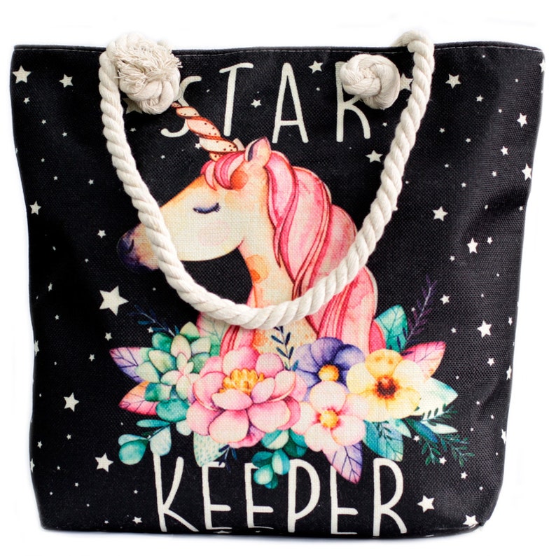 Vintage Travel Bag Grocery Shopping Bag Unicorn Rope Handle Bag Summer Beach Bag Star Keeper